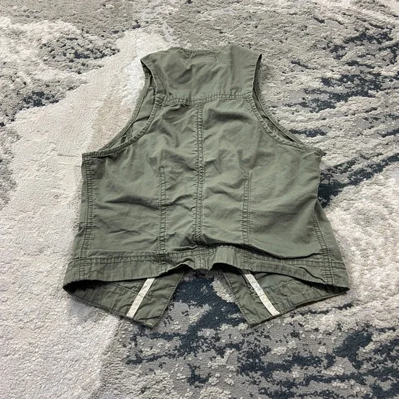 Y2K Calvin Klein Jeans Cropped Utility Vest Sz S Olive Green Leather Trim - Picture 4 of 6